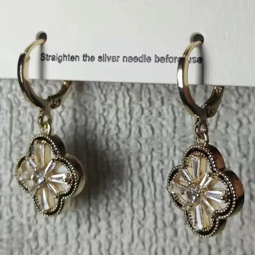 Clover Earrings Elegant Two-Sided Four-Leaf Clover Earrings โ Gold Plated - Picture 8 of 15
